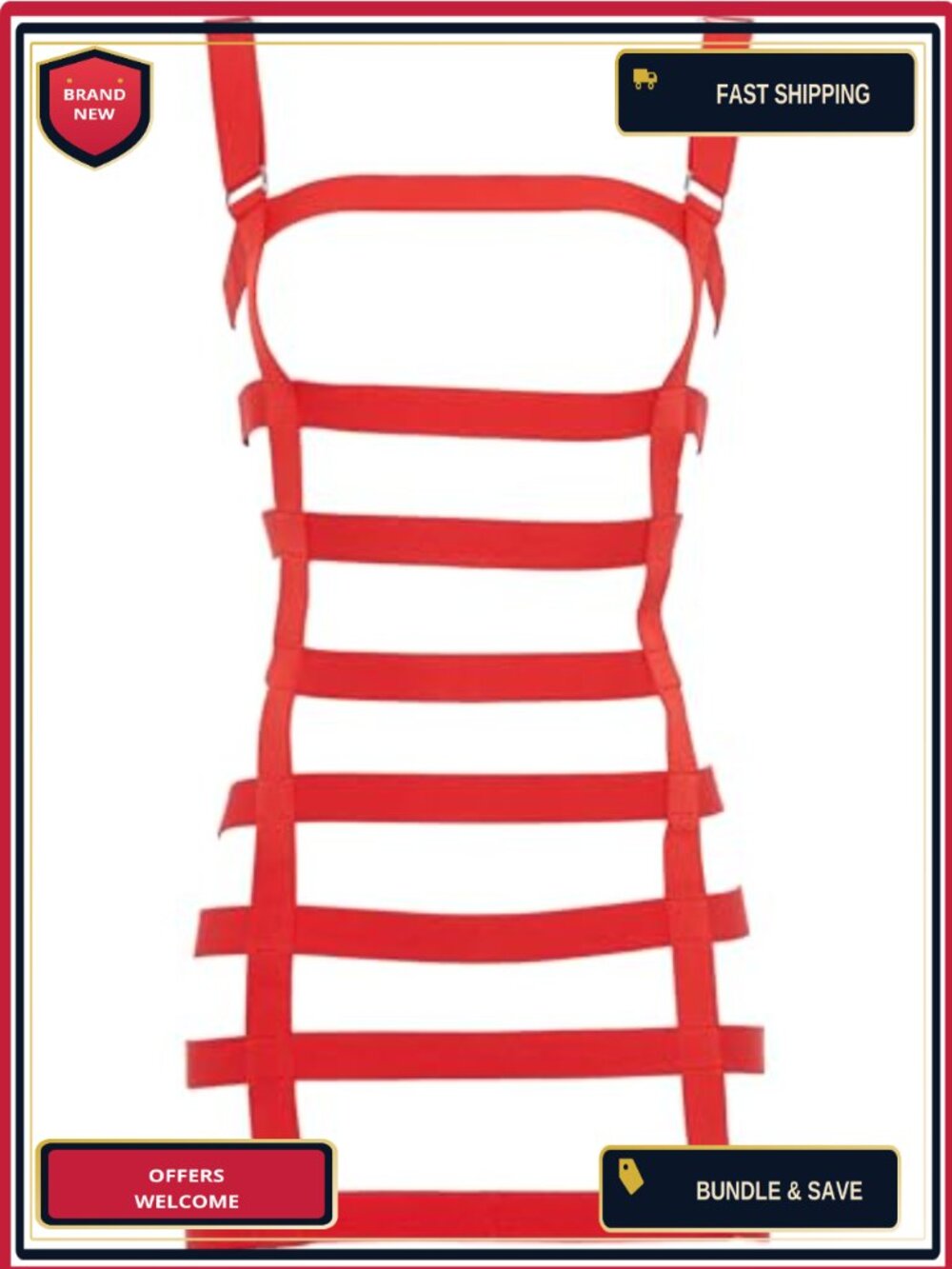Stretchy Cage Dress Body Harness W/Silver Hardware